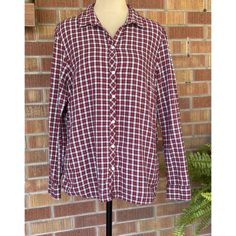Eddie Bauer Women's PL Plaid Shirt Red,Black,White 98% Cotton Button Up Classic
